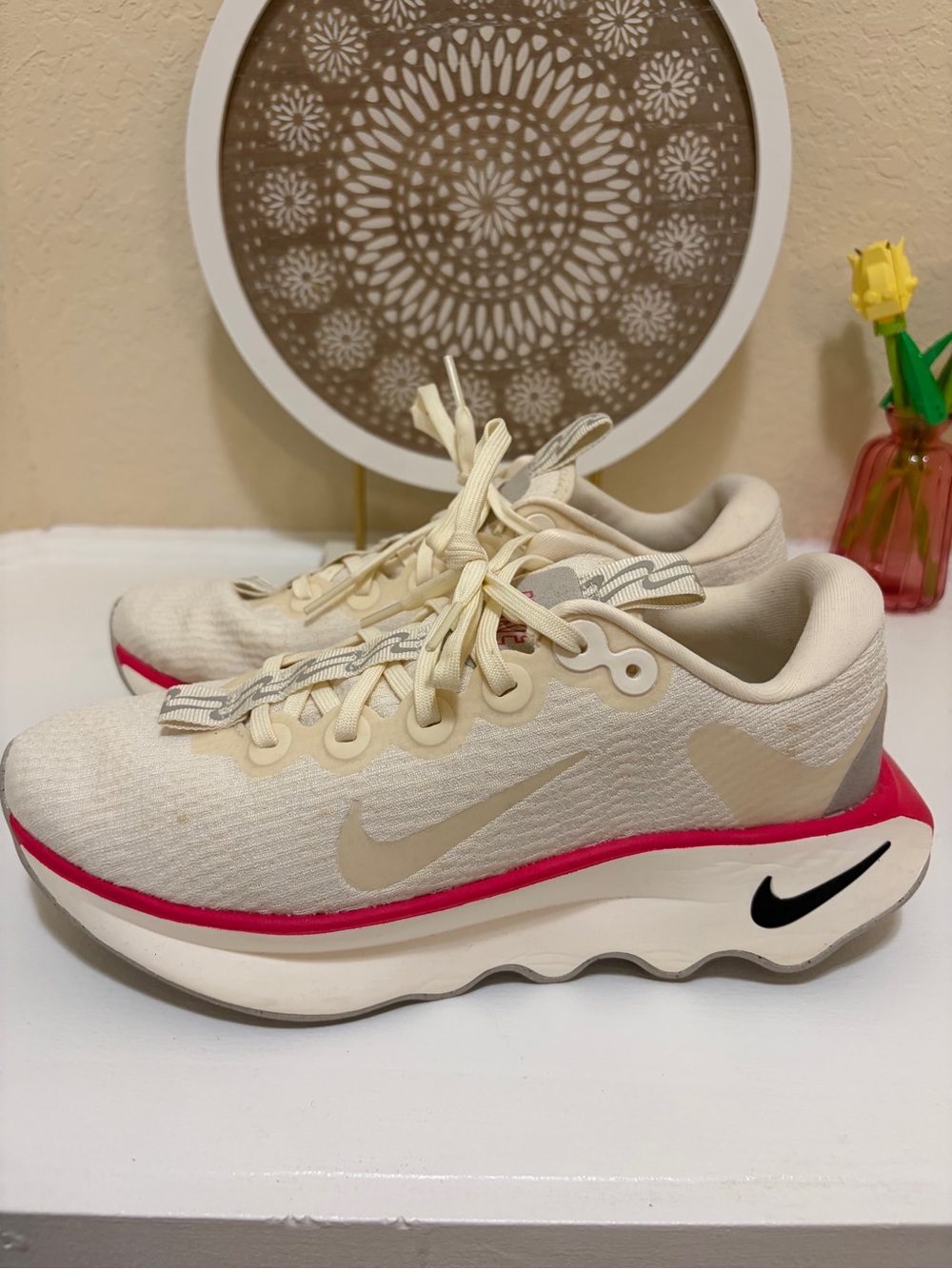 Nike Women’s Athletic Sneakers in Cream with Pink Trim